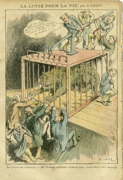 Ilustração de Achille Lemot (1846-1909) em Le Pelerin, 21/04/07 - A Luta pela Vida - Socialismo, Radical-Socialismo - Animalização de Achille Lemot