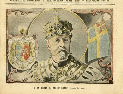 Ilustração de Achille Lemot (1846-1909) em Le Pelerin, 02/07/05 - Sua Majestade Oscar II, Rei da Suécia - Monarquia, Suécia - Oscar II de Achille Lemot