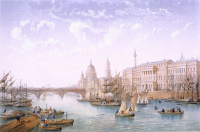 Custom House e London Bridge, 1862. de Achille Louis Martinet
