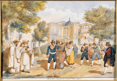Jogando bocha em Santa Maria degli Angeli em Roma, Achille Pinelli (1809-1841), Itália de Achille Pinelli