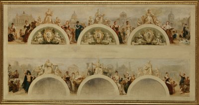 A cidade de Paris oferece a todas as nações a hospitalidade das suas escolas de arte, museus e estabelecimentos científicos - Esboço para o hall de entrada do Hôtel de Ville de Paris de Achille Sirouy