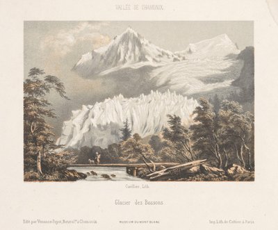 Zicht op de Mont Blanc vanaf de Col des Montets Vista do Mont Blanc de Les Montets. Road to Martigny (título no objeto) Herinnering em Chamonix-Mont-Blanc (título da série) Museu do Mont-Blanc (título da série no objeto) de Ad. Cuvillier
