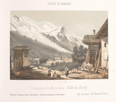 Zicht op de vallei van Chamonix vanaf de pas Les Montées
Entrada no Vale de Chamonix em Les Montées (título sobre o objecto)
Herinnering aan Chamonix-Mont-Blanc (título da série)
Museum du Mont-Blanc (título da série sobre o objecto) de Ad. Cuvillier