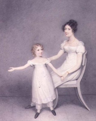 Lady Louth, filha do 13o Barão Dunsany, com sua filha de Adam Buck