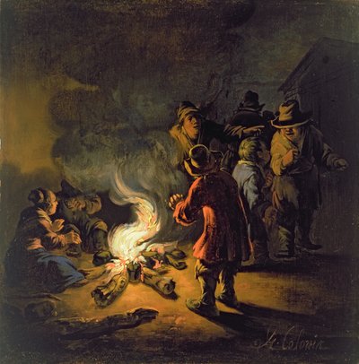 Camponeses em torno de uma fogueira de Adam Colonia