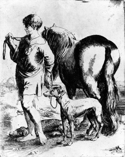 Menino com um cavalo e dois cães, c.1597-1610 de Adam Elsheimer