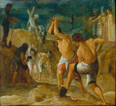O Retábulo de Frankfurt da Exaltação da Verdadeira Cruz:
A Descoberta da Cruz (parte inferior central esquerda) de Adam Elsheimer