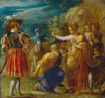 O Retábulo de Frankfurt da Exaltação da Verdadeira Cruz:
O Interrogatório do Judeu (canto inferior esquerdo) de Adam Elsheimer