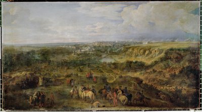 Vista da cidade do Luxemburgo a partir das termas de Mansfeld ... de Adam Frans van der (circle of) Meulen