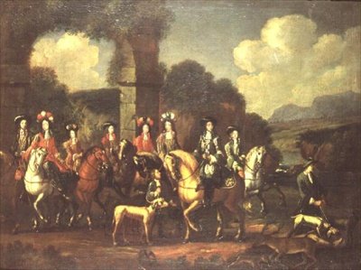Um elegante grupo de caça em ruínas de Adam Frans van der (follower of) Meulen