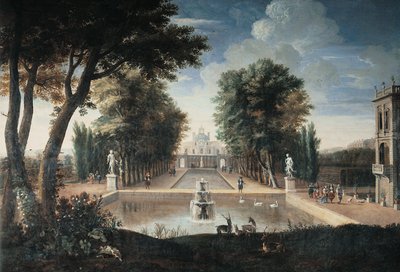 Vista de um palácio (óleo sobre tela) de Adam Frans van der (style of) Meulen