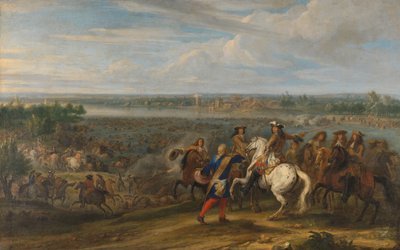 Louis XIV cruzando para a Holanda em Lobith Luís XIV cruza o Reno no Tolhuis perto de Lobith, 12 de junho de 1672 de Adam Frans van der Meulen