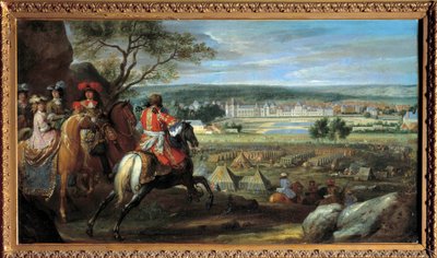Vista do castelo de Fontainebleau em 1669, com Luís XIV (1638-1715) e Marie Therese da Áustria (1638-1683) Pintura de Adam Frans van der Meulen (1632-1690) 1669 Sol. 0,53x0,95 m. de Adam Frans van der Meulen
