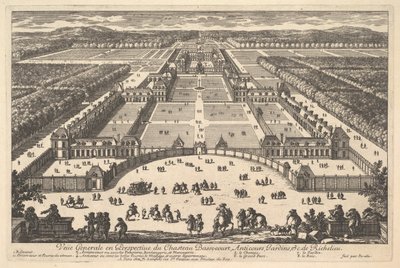 Vista Geral em Perspectiva do Château Bassecourt, Anticours, Jardins, etc. do Ric..., século XVII. de Adam Perelle
