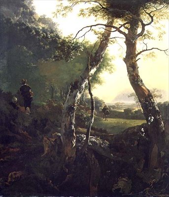 Uma Paisagem arborizada italiana com figuras e gado (óleo sobre painel) de Adam Pynacker