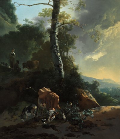 Paisagem com boi furioso de Adam Pynacker
