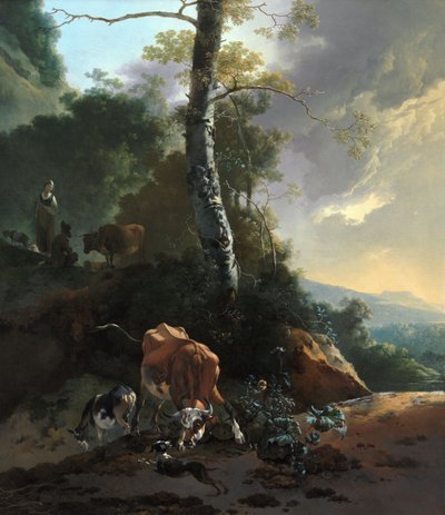 Paisagem com boi furioso de Adam Pynacker