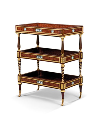 Late Louis XVI ormolu e camafeu montado em madeira de teixo e mesa de mogno travailleuse (ormolu, teixo e mogno) de Adam Weisweiler