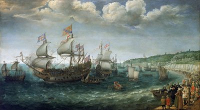 Embarque de Frederico I de Wittelsbach (1596-1632), eleitor do Palatinado (que viria a ser rei da Boémia), no navio "Prince Royal", em Dover (Inglaterra), a 25 de abril de Adam Willaerts
