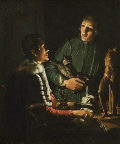 Dois escultores à noite em Roma. Retrato duplo de François Duquesnoy e Georg Petel de Adam de Coster
