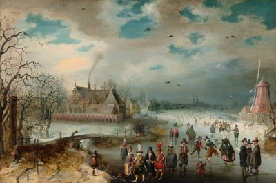 Patinação no Rio Amstel Congelado, 1611. de Adam van Breen
