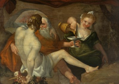 Lot e suas filhas (óleo no painel) de Adam van Noort