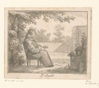 Retrato de Arnoldus a Sancta Clara com um livro em um jardim P. Arnold (título no objeto) de Adam von Bartsch