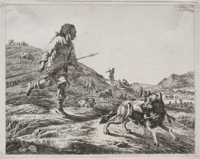 Pastor Perseguindo um Lobo, 1803. de Adam von Bartsch