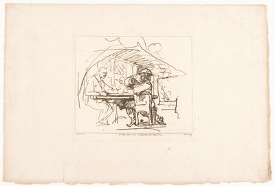 Dois homens em uma mesa, um deles com um jarro Seis gravuras após desenhos de Rembrandt, mantidas na Hofbibliothek em Viena (título da série) Seis estampes gravées d