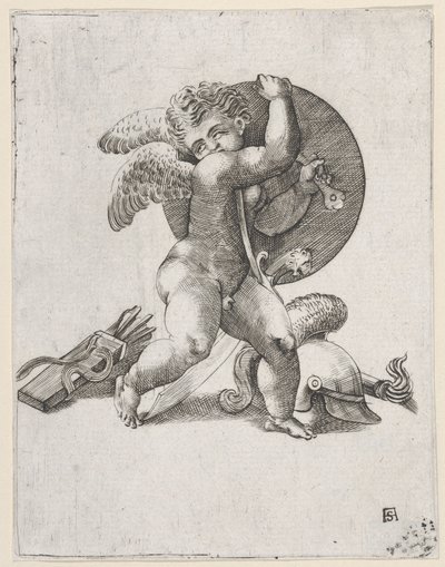 Cupido com Armas de Marte, c1547-62. de Adamo Scultori
