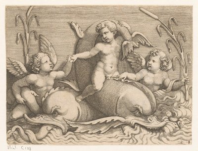 Três putti com golfinhos de Adamo Scultori