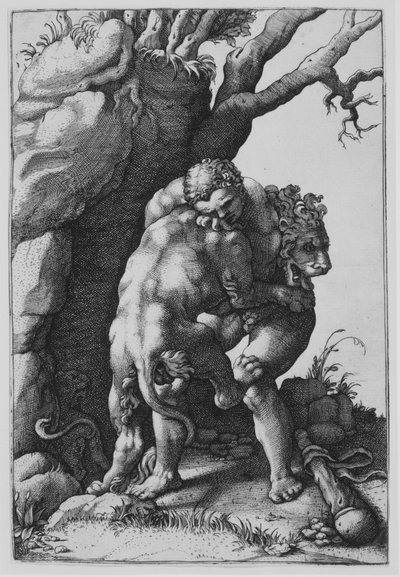 Hércules e o Leão da Nemeia. de Adamo Scultori