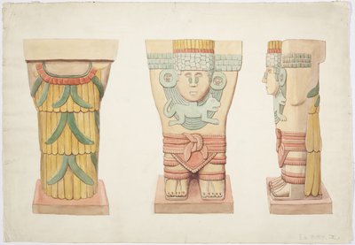 Caryatid II, câmara exterior, Templo Superior das Onças Pintadas (Templo A), Chichen Itza, México (aquarela) de Adela Breton