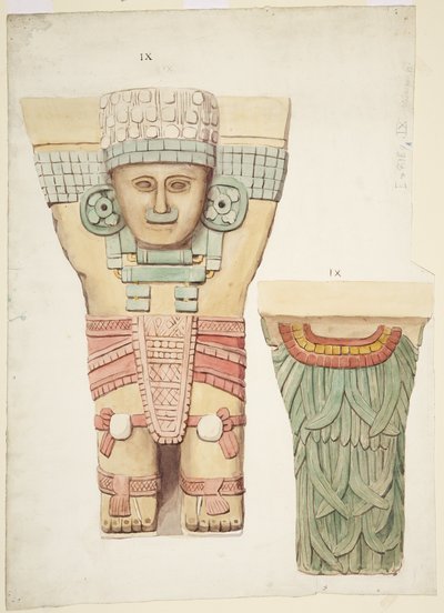 Caryatid IX, mostrando vistas de frente e de trás (vista traseira em escala menor) (aquarela) de Adela Breton
