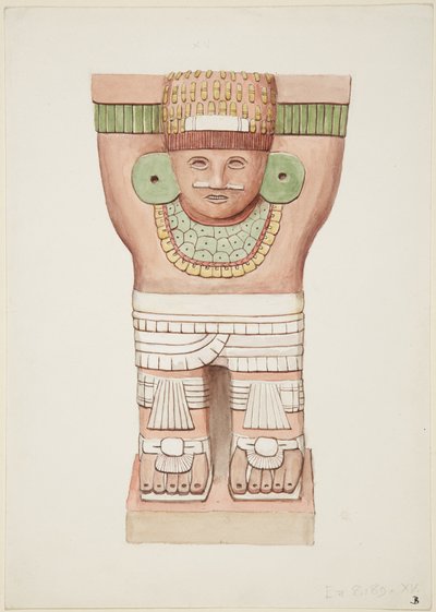 Cariátide da câmara externa, Templo A, templo da quadra de bola, Chichen Itza, México de Adela Breton
