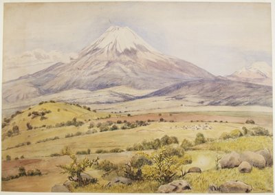 Nuvem chegando às 10h30 Popocatépetl de Atlixco, Puebla, México (aquarela e cor de corpo) de Adela Breton