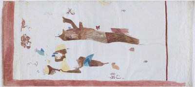 Cópia de uma pintura de parede de uma pequena câmara, Acanceh, México Linhas de lápis, aguarela Em três partes (linhas de lápis e aguarela) de Adela Breton