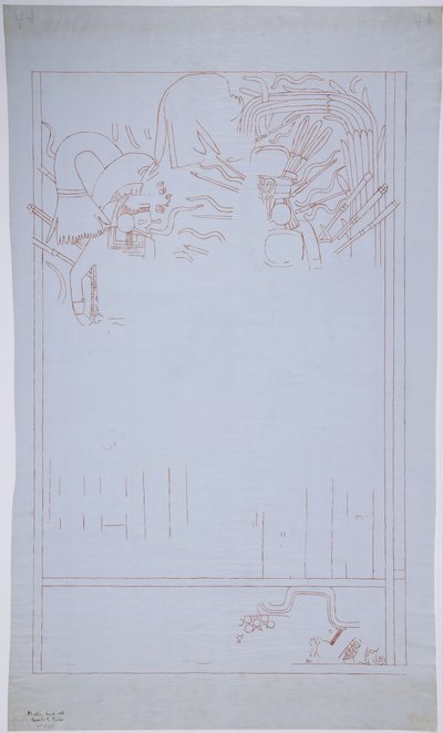 Cópia de uma pintura de parede da Muralha Oriental, Templo Superior dos Jaguares, Chichen Itza México
 (tinta vermelha e grafite) de Adela Breton