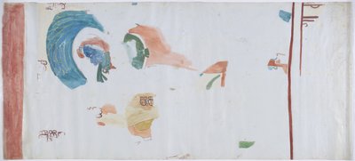 Cópia de uma pintura de parede da pequena câmara Acanceh, México Linhas de lápis, aguarela Em três partes (linhas de lápis e aguarela) de Adela Breton