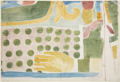Pintura de parte de um mural que representa o sacrifício humano por cima da porta interior, câmara interior, Templo Superior dos Jaguares, Chichen Itza (aguarela) de Adela Breton