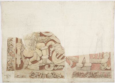 Parte de um altar no Templo Superior dos Jaguares, Templo E, Chichen Itza, México de Adela Breton