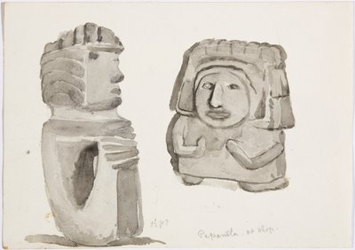 Figuras de pedra em Papantla, México (aguarela) de Adela Breton