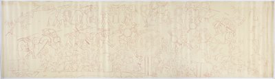 Traçado de um mural da parede oeste, Templo Superior dos Jaguares, Chichen Itza, México (tinta vermelha) de Adela Breton