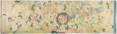 Traçado de uma pintura mural do Templo Superior dos Jaguares, Chichen Itza Chichen Itza, México (aquarela e corpinho) de Adela Breton