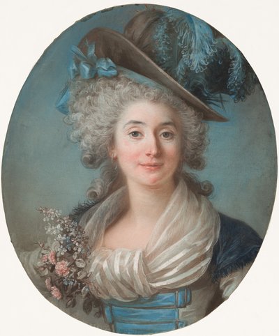 Uma nobre elegante usando um chapéu emplumado de Adelaide Labille Guiard