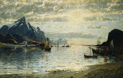 Uma cena de fiorde com embarcações à vela, de Adelsteen Normann