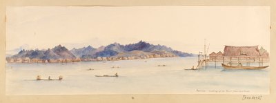 Bornéu - Olhando o rio da nossa casa, das Índias Ocidentais, América do Norte e Bornéu, c.1845 (aguarela) de Admiral Sir Edward Gennys Fanshawe