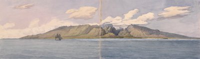 Taiti [Ilhas da Sociedade]. A Ravina de Fautaua - Montanha da Coroa ou Diadema no centro da ilha, e a cidade de Papeiti, 24 de agosto de 1849 de Admiral Sir Edward Gennys Fanshawe