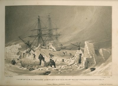 Tripulação do H.M.S. Terror a terminar os muros de neve durante um forte vendaval de Admiral William Henry Smyth