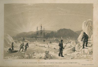 H.M.S. Terror congelado no gelo ao largo do Cabo Conforto de Admiral William Henry Smyth